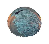Noix de coco plage coucher de soleil hamac impression bonnet de douche pour les femmes réutilisable Double couche tissu bonnets de douche filles bonnets de cheveux