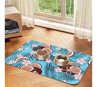 Noix de Coco Tropicale sur Fond Bleu,Tapis d'alimentation pour Animaux de Compagnie, Sets de Table en Cuir PU pour Chats et Chiens,30x45cm