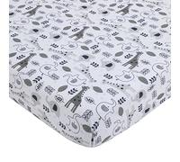 NoJo Love You to The Moon Drap-housse 100% coton Bleu marine, gris et blanc Motif éléphant et girafe