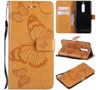Nokia 5 Etui Housse Pu Cuir Pochette Portefeuille Aimant Protecteur Slim Flip Cover Doux Tpu Silicone Coque Pour Nokia 5 Avec Slot Pour Carte, 3d Papillons Marron