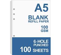 Nokingo Recharges de papier vierge A5 pour agenda/classeurs Filofax, 100 feuilles/200 pages, papier blanc 100 g/m², papier à 6 trous, 14,8 x 21 cm