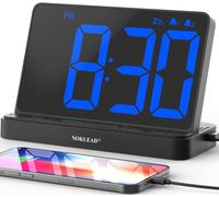 NOKLEAD Numérique Réveil - Horloge Digitale de Chevet avec 5 Sons, variateur Complet, Volume d'alarme réglable, Horloge numérique avec d'adaptateur USB, Grand Chiffre LED de 6,5 po, Snooze et 12/24hr