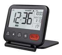 NOKLEAD Réveil de Voyage Mini Horloge Numérique LCD Portable avec Calendrier Rétroéclairé 12/24H Température Miroir de Maquillage Petite Horloge de Bureau Pliable à Piles (Noir)