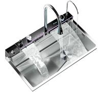 NOKTAI Évier Cascade en Acier Inoxydable Nano Raindance avec Lave-gobelet pressurisé - Grand écran numérique de Cuisine argenté à rainure Unique
