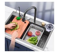 NOKTAI Évier de Cuisine en Acier Inoxydable 304, Cascade, buanderie, Utilitaire, cuve Simple, Bar Commercial avec Lave-gobelet, Robinet, crépine de vidange, Installation encastrée ou sous