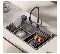 NOKTAI Grand évier de Cuisine à cuve Unique en Acier Inoxydable 304, bac Multifonction pour Le Lavage des légumes et la Vaisselle, avec système de Drainage et Ensemble d'accessoires Haut