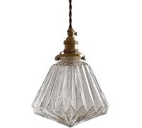 NOKTAI Lampes LED suspendues japonaises Vintage, Support de Lampe en Laiton, Abat-Jour en Verre, Base de Lustre réglable, Lampe Suspendue