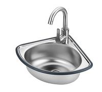 NOKTAI Lavabo Triangulaire Mural, évier Utilitaire en Acier Inoxydable, avec égouttoir et Robinet, Protection de Bord d'évier, pour Chambre, Garage, sous-Sol, extérieur et intérieur (coul