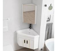 NOKTAI Petit lavabo d'angle Mural, Vasque de Salle de Bain Murale, combiné avec Armoire à Miroir, lavabo Triangulaire, Petit lavabo, avec Trou de Robinet Simple et trop-Plein