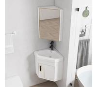 NOKTAI Petit lavabo d'angle Mural, Vasque de Salle de Bain Murale, combiné avec Armoire à Miroir, lavabo Triangulaire, Petit lavabo, avec Trou de Robinet Simple et trop-Plein