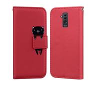 Nokverzy Coque pour Huawei Mate 20 Lite Étui Housse Portefeuille Chat Motif Porte Carte Magnétique Protection Pochette Flip Cover Étui Rabat Téléphone Portable pour Huawei Mate 20 Lite Bracelet Rouge