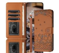 Nokverzy Coque pour Samsung Galaxy A22 4G Étui Housse Portefeuille Cuir Clapet Chat Thème Porte Carte Magnétique Protection Pochette Cover Étui Rabat Téléphone Portable pour Samsung A22 4G Brun