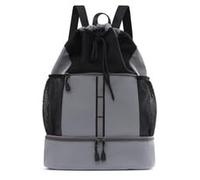 Nokwocy Sac à dos de sport, avec cordon de serrage, sac de basket-ball, pour homme et femme, en maille, avec compartiment humide et compartiment à chaussures, léger (Gray)