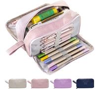Nokwocy Trousse à crayons multifonctionnelle avec 3 compartiments - Organisateur simple pour adultes - Boîte de rangement de grande capacité pour articles de papeterie, Rose