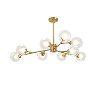 NOKXDKJWT Branches créatives Simples, plafonnier moléculaire avec Couvercle Blanc Lait, Lustre Nordique Tout en cuivre, pour éclairage de Salon, Chambre à Coucher/Couvercle en cuivre et boule/9T
