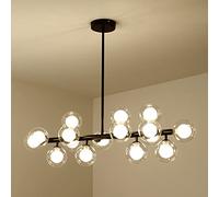 NOKXDKJWT Grands lustres Noirs à 16 lumières, Lustre Globe Spoutnik, éclairage moléculaire Suspendu, Lustre linéaire Moderne pour Salon, Salle à Manger, Ferme (Abat-Jour Transparent)