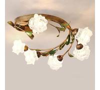 NOKXDKJWT Lampe de Salle à Fleurs Pastorale créative E14, plafonnier Nordique français, Lustre rétro américain, pour Lampes de Chambre et de Salle à Manger,Blanc