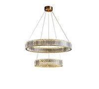 NOKXDKJWT Lustre Circulaire Simple Post-Moderne en Cristal, Lustre en Cristal L Ed, Pendant l'éclairage, Salon, Villa, Salle à Manger, Chambre à Coucher, lumière Tricolore en Titane doré 40 + 60 cm