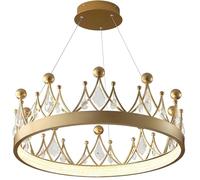 NOKXDKJWT Lustre Couronne de Princesse dorée, lumière LED en Cristal à intensité Variable, luminaire Suspendu Moderne du Milieu du siècle pour Chambre d'enfant, crèche, Salon, Jardin d'enfants