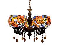 NOKXDKJWT Lustre de Style Vintage Campagne méditerranéenne rétro Lampe à Suspension en Cristal de Tournesol Bleu Tiffany vitrail Restaurant Chambre Bar Hall d'entrée Lustre à Cinq têtes