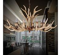 NOKXDKJWT Lustre en Bois de cerf en résine à 8 lumières rétro en Forme de Corne de cerf, luminaire de Plafond Rustique de Style Bougie pour Salle à Manger, Marron