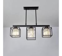 NOKXDKJWT Lustre en Cristal de Restaurant, luminaire décoratif de Plafond Industriel rectangulaire en Cage de Fer Noir, Lampes suspendues LED réglables de Luxe de lumière américaine, Base E27