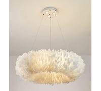 NOKXDKJWT Lustre en Plumes Nordique Blanc, luminaire Suspendu de Plafond Moderne, 8 lumières de 19,5 Pouces de Large, Lustre de Chambre de Fille, éclairage Unique en Forme d'anneau, Lampe Suspendue