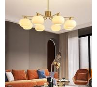 NOKXDKJWT Lustre Luminaire Plafond Lampe Suspendue Vintage Or Ferme Spoutnik Lait Globe en Verre Milieu du Siècle Moderne Semi Montage pour Salle À Manger, Salon, Cuisine / 8 Lumières