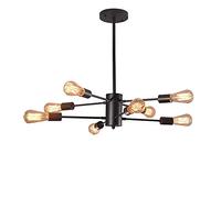 NOKXDKJWT Lustre rétro Satellite Industriel, Barre Droite en Fer forgé Noir en Forme de Branche, Lustre moléculaire à 8 Lampes, Abat-Jour en Verre à Bulles E27, plafonnier, Dispositif Cacher/Noir/S