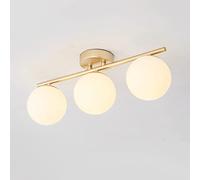 NOKXDKJWT Plafonnier doré Moderne avec Abat-Jour en Verre Blanc, plafonnier Semi-encastré, Haricots Magiques, plafonnier pour Salon, Couloir, Lustre Spoutnik