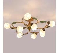NOKXDKJWT Plafonnier rétro américain E14, Lustre Pastoral campagnard, Lampe de Salon Simple et Moderne, Lustre à Fleurs créatif, pour l'éclairage de la Chambre et du Restaurant,A,6 têtes
