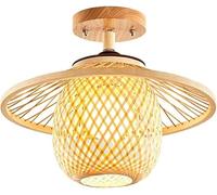 NOKXDKJWT Plafonnier Semi-encastré d'Asie du Sud-Est, Abat-Jour en Osier Fait à la Main E27, luminaire de Lustre d'art en Bois, 1 tête Proche de l'éclairage du Plafond, pour Salon, Chambre à