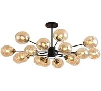 NOKXDKJWT Plafonnier Suspendu en Or Noir du Milieu du siècle, Spoutnik Industriel avec Verre de fumée Ambre, Lustre Rond à Bulles de Ferme