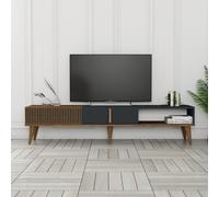 CONCEPT USINE | Meuble TV 180 cm | Design NOLA Bois Noyer et Anthracite | Moderne, Pratique et Fonctionnel | Espace de Rangement Généreux | Meuble Télé, Multimédia pour Salle Salon