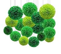 NOLACE Lot de 12 pompons en papier de soie vert - Guirlande ronde en papier de soie - Fleurs en papier pour anniversaire, douche nuptiale, fiançailles, Nouvel An - Décoration Happy New Year