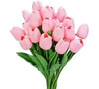 NOLACE Lot de 15 Tulipes Artificielles Roses - Fleurs en PU au Toucher Réel - Bouquet de Tulipes Éternelles pour Décoration de Maison, Mariage, Fête et Centre de Table