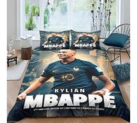 NOLEGA Kylian Mbappé Captain Housse De Couettes Parure De Lit Double(200x200cm), 3 Pièces Microfibre France Football Star Ensemble De Literie avec 1 Housses De Couettes Assortie Taies D'oreillers