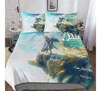 NOLEGA Tears of The Kingdom - Zelda Game Parure De Lit en Coton Fabriquée Zelda Game Simple 1 Personne 3 Pièces Drap Housse Zelda Game Plat Taie d'oreiller Double（200x200cm）