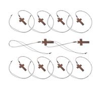 NOLITOY 10 Pièces Collier Croix Bois Pendentif Crucifix Chrétien Bois Naturel Bijou Unisexe pour Baptême Noël et Décor Voiture Chaîne Artisanale pour Hommes et Femmes