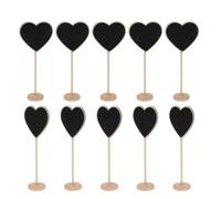 NOLITOY 10 pièces Lot de Mini Ardoises Noires Bois Forme de Cœur avec Base Tableau Message Compact pour Fêtes et Réceptions Format Support Stable Bois Naturel Décoration et Messages