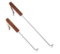 NOLITOY 2 Crochets à Viande en Acier Inoxydable Manche en Bois Lot de 2 Tailles Spatule à Aliments et Crochet à Viande pour Barbecue pour Rôtissage et Camping Nettoyage Facile