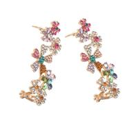 NOLITOY 2 Paires Boucles Doreilles Clip Fleur Rhinestone Colorées Boucles Doreilles Grimpeuses Légères Sans Perçage pour Femmes Bijoux Statement pour Fêtes et Usage