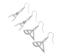 NOLITOY 2 paires Boucles Oreilles Architecte Créatives Alliage Compas et Règle Pendantes Bijoux pour Femme Paire Mode Élégant pour Tenue Décontractée