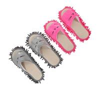 NOLITOY 2 paires Pantoufles Serpillère Amovibles Chenille Pantoufles Lavables pour Balayage Sols Bois et Carrelage Confortables et Réutilisables Mixte Gris Rose