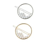 NOLITOY 2 pièces Barrettes Cheveux Femme Rondes Creuses avec Perles Incrustées Pinces Chignon Antidérapantes Élégantes Doré et Argenté