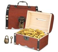 NOLITOY 2 pièces Boîte Rangement Vintage Bois avec Serrure et Clés Coffre Au Trésor Pirate Coffret Secret pour Bureau Décoration Classique Robuste