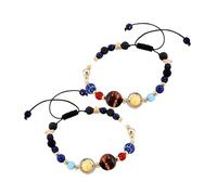 NOLITOY 2 pièces Bracelet Planètes Pierre Naturelle Tissé Main pour Femmes Galaxy avec Charms Système Solaire Lot de Bracelets pour Usage Quotidien Événements et Voyage
