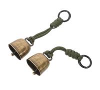 NOLITOY 2 Pièces Lot de 2 Clochettes Anti-Ours en Cuivre Vert Ancien avec Porte-clés Militaire Clochettes Légères et Résistantes aux Intempéries 13,2 X 3,6 X 2,5 Cm pour Randonnée, Camping