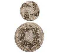 NOLITOY 2 pièces Set de Décorations Murales Rondes Vannerie avec Motif Géométrique Suspension Murale Simple pour Salon et Couloir Élément Décoratif Naturel