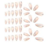 NOLITOY 24 Pièces Ongles Artificiels Autocollants avec Motif Flamme Argentée Faux Ongles Décoratifs Réutilisables